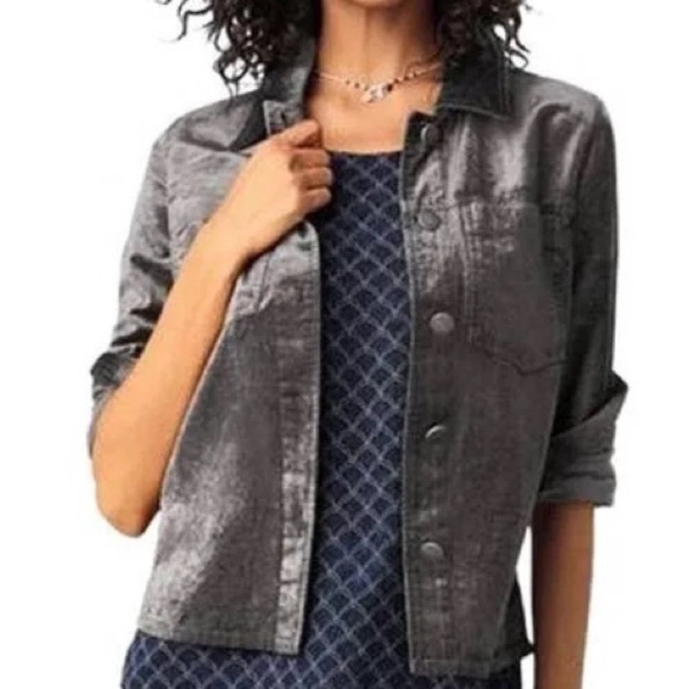 CAbi Casual Short Button-Front Pewter Jacket XL
